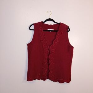 Coldwater Creek Burgundy Wool Embroidered Vest